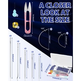 FIVEIZERO 28PCS Heavy Duty Hand Sewing Needles Set - Large Eye Leather Sewing Needles for Hand Stitching,Upholstery, Carpet,and Canvas Repair, Including Curved Sewing Needle and Needle Threaders