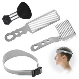 Fade Comb Haircut Guide Set, Fade Hair Trimming Comb for Men with Silicone Band, Neckline Shaving Template, Curved Barber Guide Hair Blending Tool for DIY Home Haircuts Buzz Taper Clippers, Grey