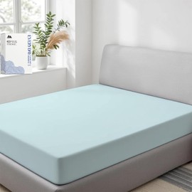 Mayfair Linen - Sábana bajera ajustable 100% algodón orgánico con tela de percal tamaño individual XL, espuma marina, 1 sábana bajera ajustable de bolsillo profundo individual XL, se adapta a