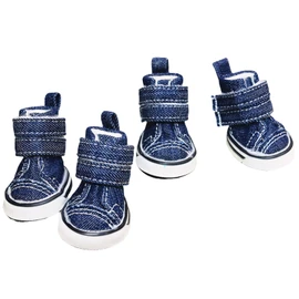 [SeitenFB] Dog Shoes, Denim Sneakers, Dog Boots, Cute, Velcro Tape, Anti-Slip, Rubber Sole, Breathable, For Four Seasons, Paw Protection, Anti-Slip, Soft, Abrasion-resistant, 4-Piece Set, Small Dogs