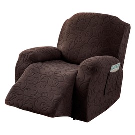 YUEANG 4 Pieces Recliner Cover Stretch Sofa Slipcover, Sofa Couch Cover for Reclining Couch 1 Seat, Washable Furniture Protector with Elastic Bottom for Kids, Dog