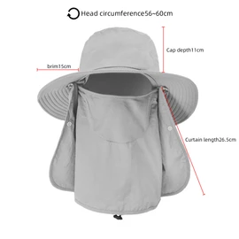 Fishing Hat For Men With Neck Flap Arm Sleeves Wide Brim Outdoor Hats Sun Protection