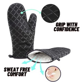 Oven Gloves Heat Resistant Superior Grip Non Slip Glove11 Inch Long Black, 2 Pcs