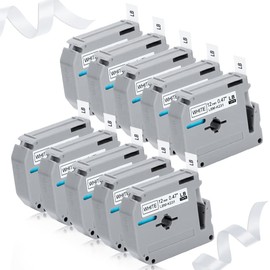 LaBold M-K231 Label Tape Replace for Brother P Touch M Tape M-K231S M231 MK231 M-231 12mm 0.47 Inch for Brother P Touch PT-M95 PT-65 PT-80 PT-70 PT-45 PT-90 Label Makers, Black on White, 10 Pack