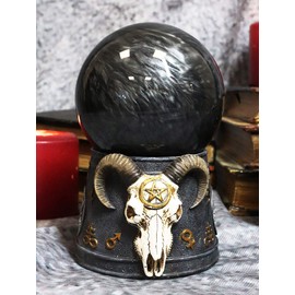 Ebros Sabbatic Goat of Mendes Samael Lilith Baphomet Skull with Pentagram and Lucifer Sigil Black Sandstorm Ball Decorative Statue 6" Tall LaVeyan Satanic Devil Cult Sand Storm Gazing Balls Accent