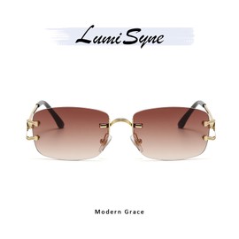 LumiSyne Women's Rectangular Rimless Sunglasses, Vintage Small Square Frame, Clear, Gradient Lens, UV400 Protection, Anti-Glare, Fashion, Date Glasses, For Travel, Driving, Vacations, gradient brown
