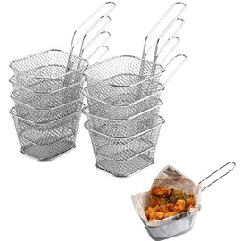 2/4/8/12 Pieces Fries Basket, Mini Square French Fry Chip Holder Food Snack Baskets For Serving, Stainless Steel Fry Basket with Handle Kitchen Restaurant (8PCS, Silver)