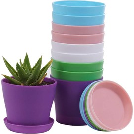 MUETKNYE 10 Pcs Plastic Planters Indoor Pots, Mini Flower Seedlings Nursery Flower Pot with Pallet, Modern Decorative Gardening Containers