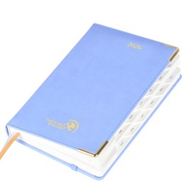 POPRUN Daily Planner 2026 (Medium-5.75" x 8.5") One Page Per Day Planner with Vegan Leather Hardcover - Agenda 2026 (Jan. - Dec.) Page A Day Calendar Book with Monthly Tabs, Inner Pocket - Cornflower