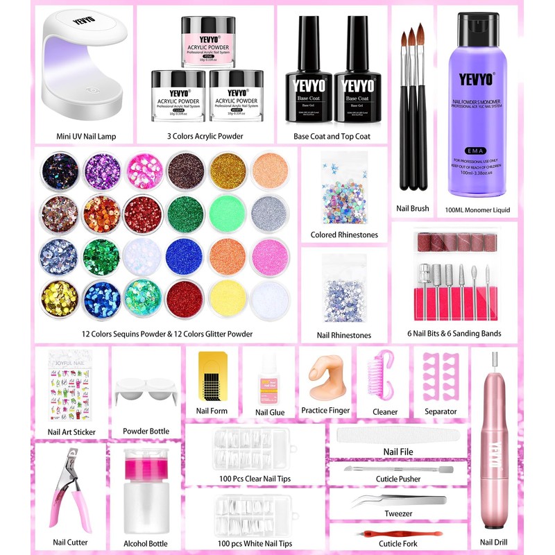 Acrylic Nail Kit with Drill and UV Light, Nail Kit