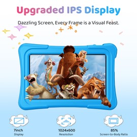 Kids Tablet, 7 inch Android 15 Tablet for Kids, 8GB+32GB 1TB Expand, Quad-Core Toddler Tablets with Shockproof Case, BT5.0, WiFi 5, Parental Control, Games, Dual Camera (Sky Blue)