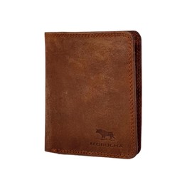 MORUCHA Small Genuine Distressed Leather Wallet for Men - Bifold Slim RFID Blocking Wallet - Zip Pocket & Id Window - Gift Boxed Compact Wallet #M45 (Rustic Brown)