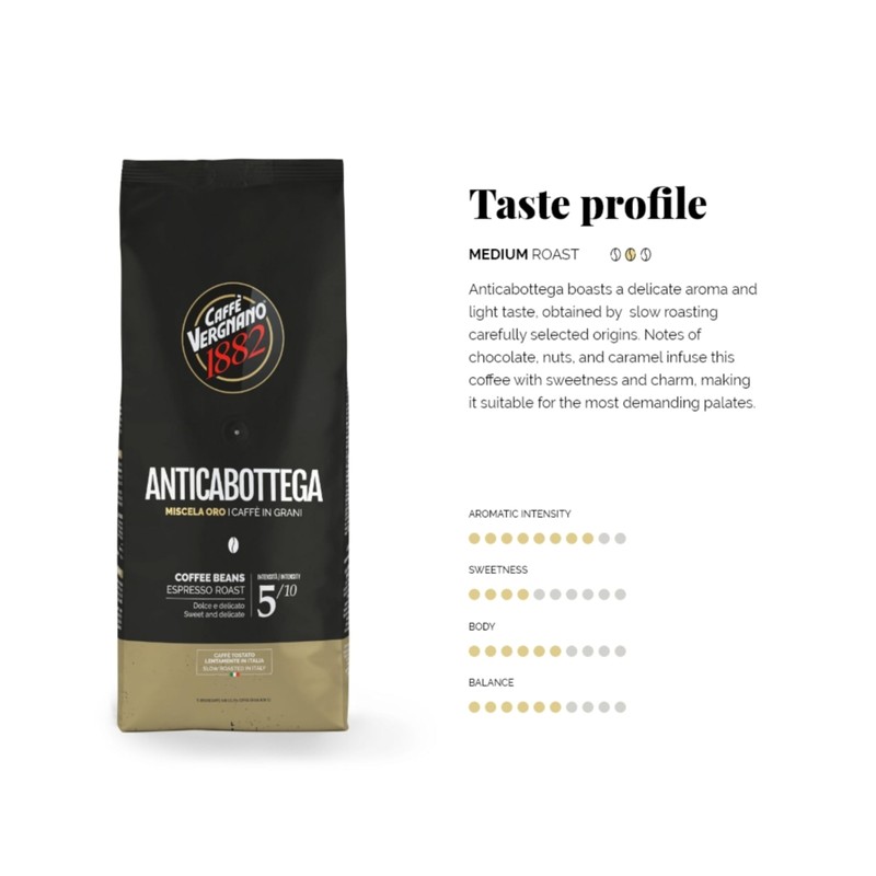 Caffe Vergnano 1882 Antica Bottega Whole Bean Arabica Medium Roast