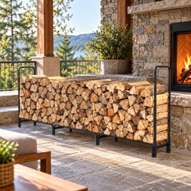 Heavy Duty Firewood Log Rack for Indoor & Outdoor Storage – Extra Long Black Metal Wood Holder for Patios, Porches & Fireplaces