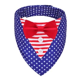 ADOGGYGO American Flag Dog Tuxedo Bandana, Red Blue Pet Tux with Bowtie Adjustable 4th of Julty Bandana Costume for Small Dogs Pets (S)