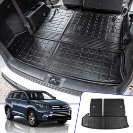 Rongtaod Cargo Mat Compatible with 2014-2019 Toyota Highlander Trunk Mat Cargo Mat Cargo Liner All Weather Back Seat Cover Protector 2018 Highlander Accessories (Trunk Mat with Backrest Mat)