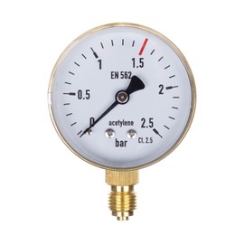 THERMIS Welding Manometer 404 for Pressure Measurement of Technical Gases Input, Lower Connection (0-2.5 Bar Acetylene)