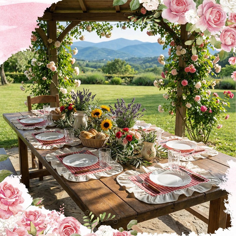 Set of 6 Rectangle Red Gingham Placemats Red White Checkered