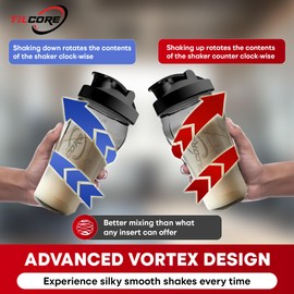 Tilcore Vortex Protein Shaker Bottle 24 oz/700ml - Premium BPA-Free Pre-Workout Shaker Cup for Protein Shakes & Smoothies, Leak-Proof & Durable Bottle-Shakers for Active Lifestyles