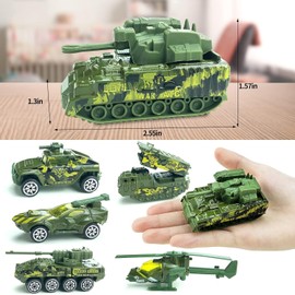 6 Pack Diecast Military Vehicles Truck Set, 1:64 Scale Army Vehicles Kids Toy Cars with Trucks, Tank, Panzer, Anti-Air Vehicle, Helicopter, Mini Toy Car for Kids 3 4 5 6 Years