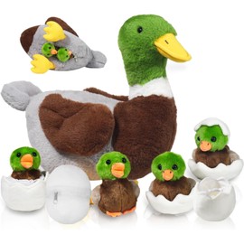 7 in 1 Mallard Duck Stuffed Animals Duck Plush Toys, 12" Zipper Mommy Stuffed Ducks with 4 Baby Ducks Ducklings Toy Eggs Plushies Pillow for Kids Birthday Christmas Surprise Gifts Farm Party Decors