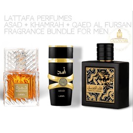 Lattafa Perfumes Asad + Khamrah EDP 100ml (3.4 Oz) & Qaed Al Fursan EDP 90ml (3.04 Oz) - Long Lasting Men's Fragrance Bundle -  Fragrance Value Bundle - Luxury Fragrance Gift Set For Men