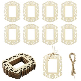 Stiesy 12 Pcs Wooden Picture Frames Hanging Ornaments for Crafts DIY Unfinished Wood Photo Frame with Rope Blank Wooden Ornaments to Paint for Home Decor Holiday Party Projects Activities
