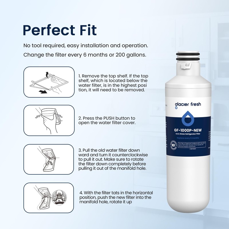 GLACIER FRESH LT1000PC Replacement Water Filter, Compatible with LT1000PC/PCS, LT1000PC,