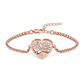 shajwo Cremation Jewelry Tree of Life Heart Urn Bracelet for Human Ashes for Women Men Adjustable Memorial Keepsake Link Bracelet,Rose Gold