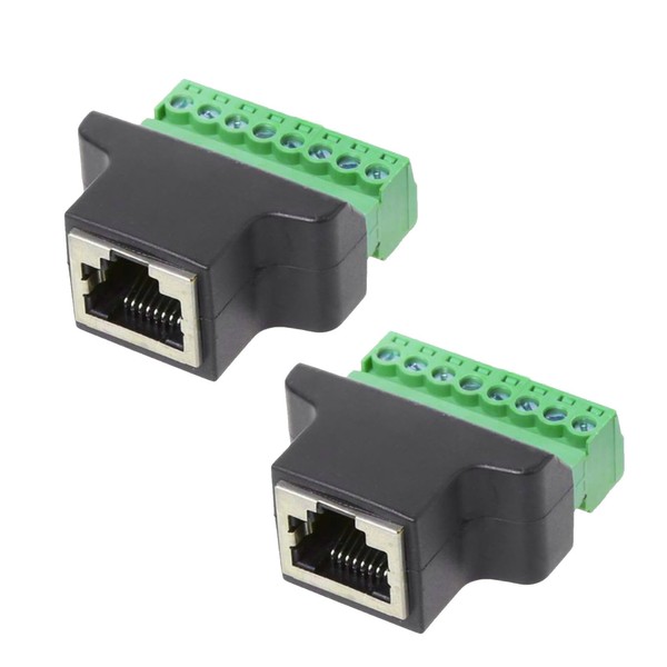 2 Stück RJ45 Schraubklemmenadapter,RJ45 Buchse auf Terminal Block 8-Pin Adapter,Ethernet