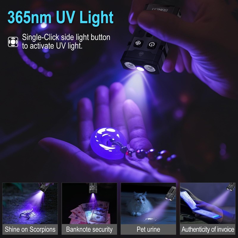 BORUIT EV20 LED Small EDC Flashlight with 365nm UV Light,1100