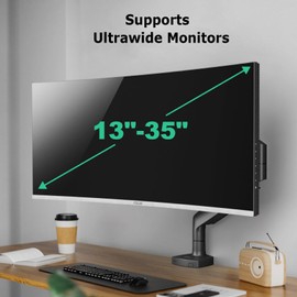 HIPPOFLEX Monitor Desk Mount for 13-35 inch Ultrawide Flat/Curved Screens, Heavy Duty Monitor Arm Holds up to 30.8lbs, Single Gas Spring Monitor Stand, Fully Adjustable, Clamp and Grommet Base