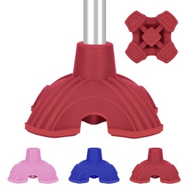 supregear Cane Tips, Self Standing Quad Base Replacement for Walking and Folding Canes, 4 Prong Heavy Duty Rubber Foot Pads for Walking Sticks, 3/4 Inch (19 mm), Red