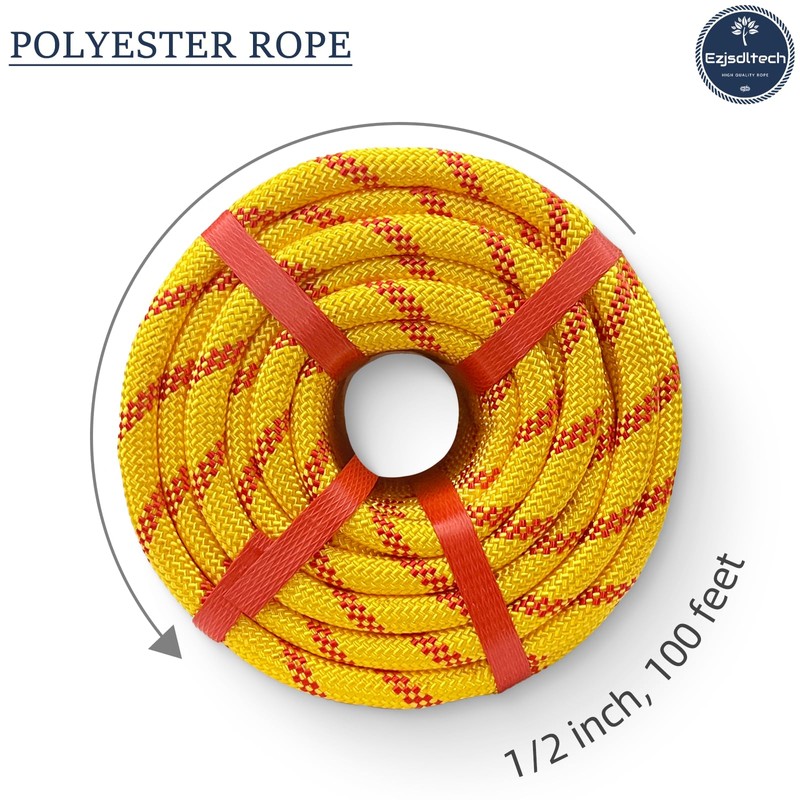 Ezjsdltech 1/2 in x 100 ft Polyester Arborist Rigging Rope,