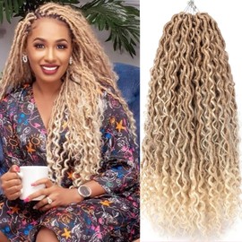 Ahrencan Boho Goddess Locs Crochet Hair 22 Inch, 8 Packs Crochet Goddess Locs With Curly Ends,T27/613 Goddess Faux Locs Crochet Hair For Black Women Human Hair Soft Pre Looped Hippie River Locs,Trendy Synthetic Bohemian Crotchet Braids(22in,(pack of 8),T