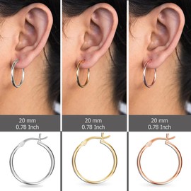 Charmsy SMALL Set of 3 Pairs 925 Sterling Silver Click-Top Hoop Earrings for Teen Women (Tri-Colored-20mm)