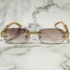 Rhinestone Rimless Sunglasses Vintage Hip Hop Shades Men Light Brown