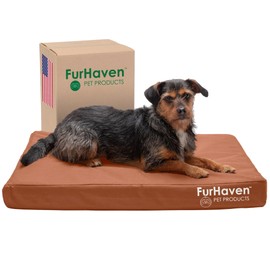 Furhaven Water-Resistant Cooling Gel Dog Bed for Medium/Small Dogs w/ Removable Washable Cover, For Dogs Up to 35 lbs - Indoor/Outdoor Logo Print Oxford Polycanvas Mattress - Chestnut, Medium