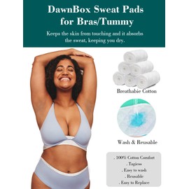 DawnBox 3Pcs Bra Sweat Liners + 2PcsTummy Liners for Sweat Rash, Absorbent Sweat Pads, Cotton Bra Liners for Sweat Rash for Women & Men, Bra Liners to Absorb Sweat Under Breasts (L)