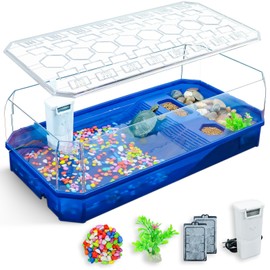 Binano 25.3''×13''×7.7 Aquatic Turtle Tank Habitat Kit,Enhancing Interaction with 360° Viewing, Standalone Filtration, DIY Creative Zone, Enriched Living, and Convenient Water Changes(Blue, X-Large)