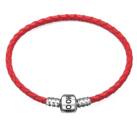 Hoobeads Genuine Red Leather Woven Bracelet with 925 Sterling Silver Barrel Snap Clasp Charms Bracelet (20 cm-7.9 inches)