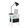 Furinno Andrey End Table Nightstand with Bin Drawer, White/Black