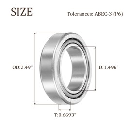 sourcing map JL69349/JL69310 Tapered Roller Bearing Cone and Cup, 1.496" Bore x 2.49" OD x 0.6693" Thick, Chrome Steel Taper Bearing Set