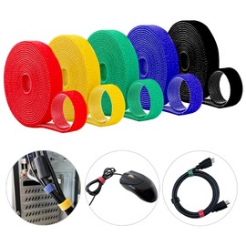 Hukado Cable Straps, Customized Cord Organizer, Reusable Nylon Fastening Wire Tie, Adjustable Multi-Purpose Hook & Loop Cable Management [5 Roll, Totally 33 ft, Multi Color]