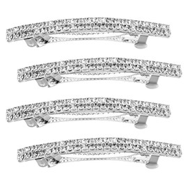 Ptwola 4 Pcs Small Sparkly Rhinestone Bling Hair Clips Silver Metal rectangular Spring Barrettes Hair Accessories Decorative Fancy Crystal Ponytail Holder Side Bobby for Women Ladies Girls Bridal