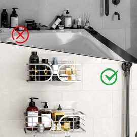 Adurei Shower Caddy No Drill Adhesive Wall Mounted SUS304 Stainless Steel Durable Large Capacity Shower Rack Organizer Quick Dry Rustproof Bathroom Storage Shelves - 2 Pack (Black)