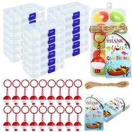 18 Sets Fishing Candy Little Tackle Boxes Party Favors with Thank You Cards Fish Float for Gone Fishing Theme Party Supplies
