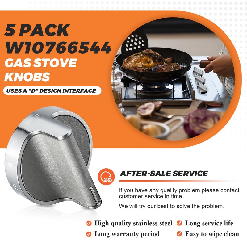 Beaquicy 2025 Upgraded W10766544 Gas Stove Knobs 5 Pack Burner