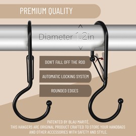 Blau Marité 6 Purse Hanger for Closet. Tote Hanger. S-Shaped Hooks S Hooks Twist Design. Anti Drop S-Shaped Hook for Hanging Handbags with Safety Buckle to Prevent Falls. Heavy Duty. (Black, Twisted)