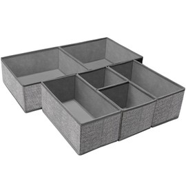 Criusia Foldable Underwear Drawer Organizer, Closet Dividers, Storage Box for Clothes, Socks (6 Bins, Gray)